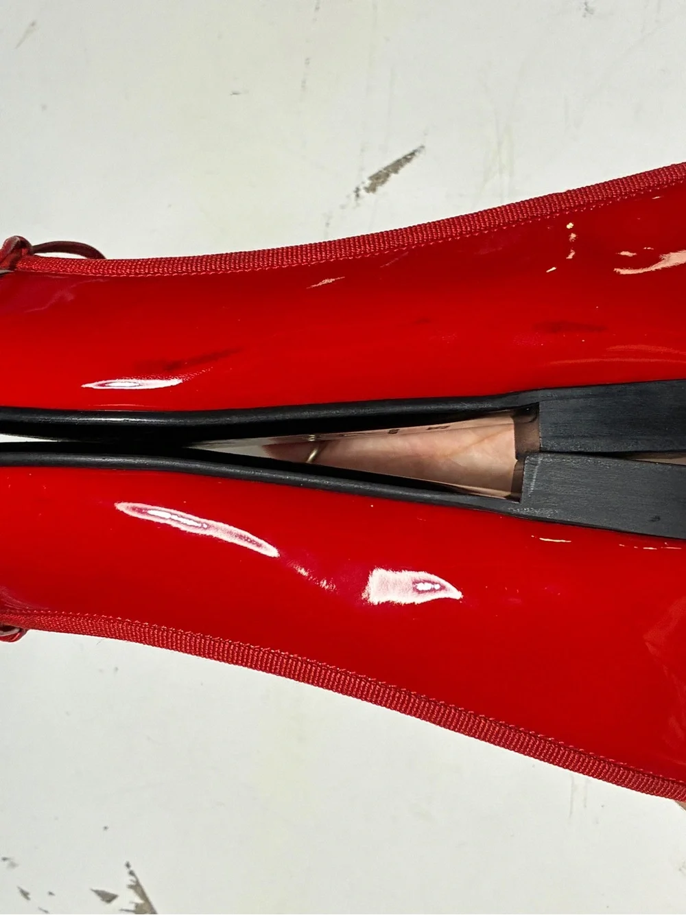 CHANEL Red and Black Patent Cap-Toe Ballet Flats